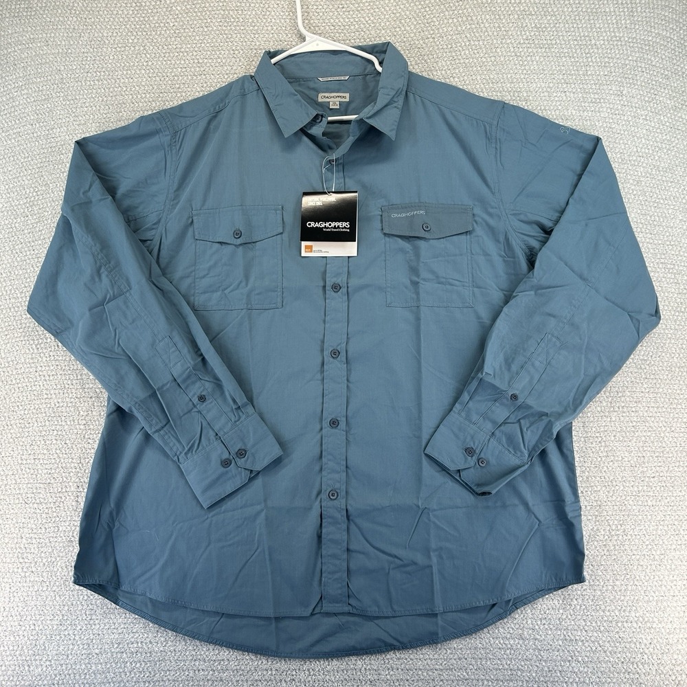 Craghoppers Kiwi Shirt Mens 2XL Blue Solarshield Button Up Long Sleeve Hiking
